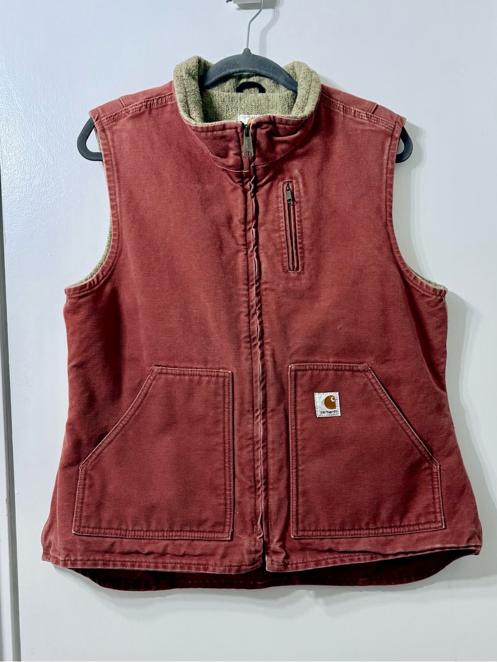 Carhartt Pinkish Orange Sherpa-Lined Work Vest